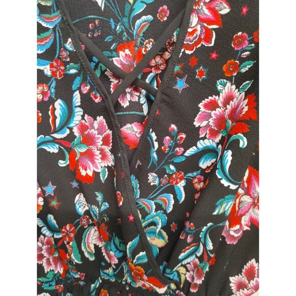 Monteau Floral Top Shirt Lace Trim Elastic Waist Blouse Medium Multi Color - Picture 6 of 8